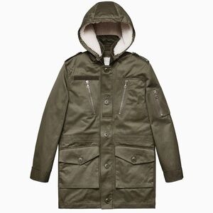 ERDEM H&M pre-loved Men Pile Lined Cotton Parka Khaki Green Coat Jacket, size M